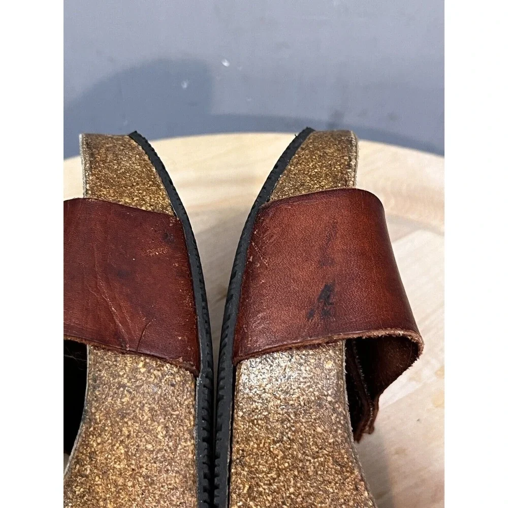 Lola‎ Sabbia for Eric Michael Sandals Womens 39 Brown Leather Cork Wedge Slide